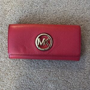 Michael Kors Cherry Red Wallet with Gold Logo